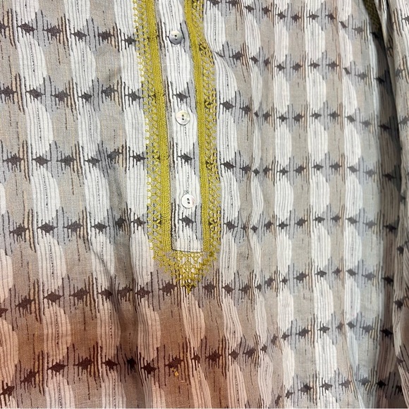 Sigrid Olsen Tunic Blouse Mini Dress Linen Size 1X Gray Tan Yellow Pattern - Picture 5 of 13
